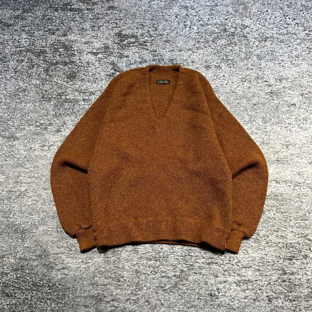 Vintage 70s 80s Mohair Wool Cardigan Sweater‎ Large Burnt Orange Grandpa Casual